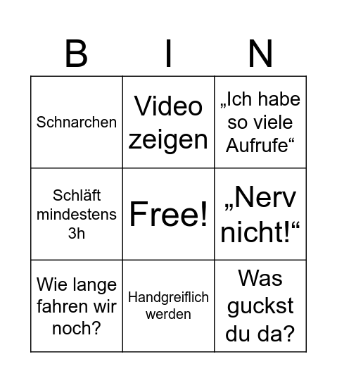 Autofahrt Bingo Card