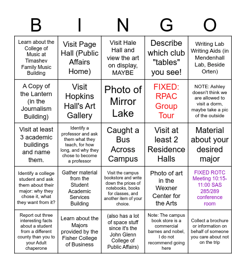 Ohio State Columbus Bingo Card