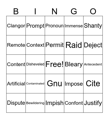 English 7 Vocabulary / STAR Bingo Card