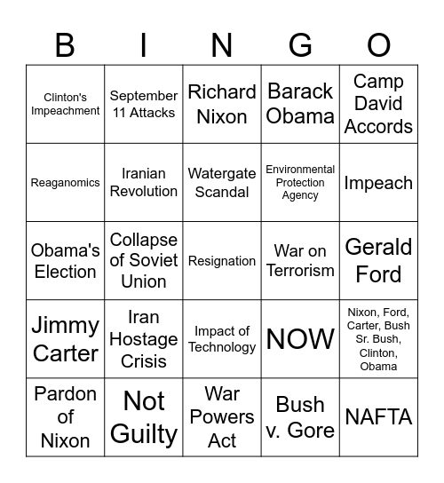 Modern Presidents (22, 23) Bingo Card