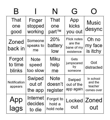 Why I can’t full combo pjsk Bingo Card