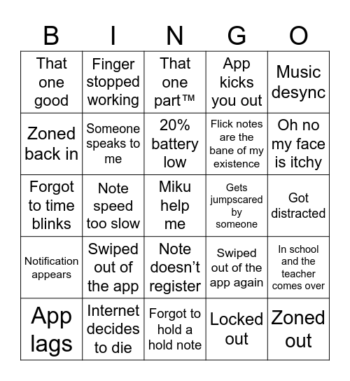 Why I can’t full combo pjsk Bingo Card