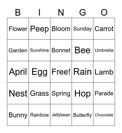 Easter/Spring Bingo Card Bingo Card
