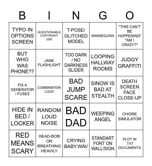 Sinow Bingo Card
