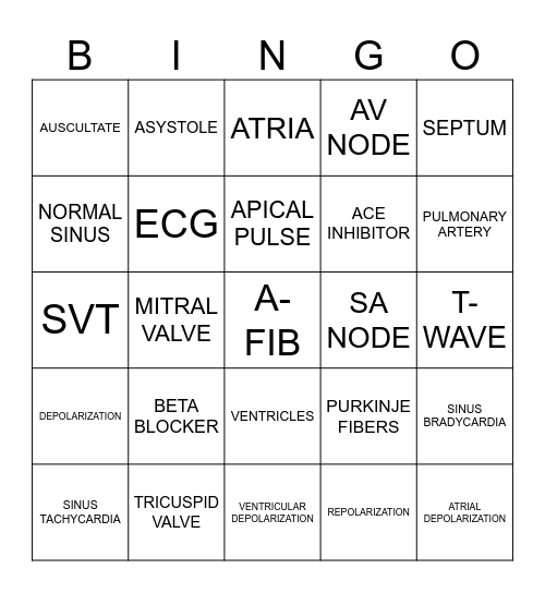 CARDIAC Bingo Card