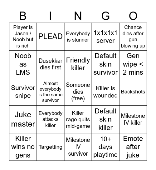 Forsaken bingo Card