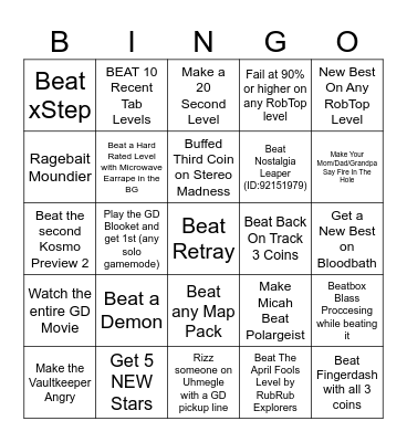 gd bingo for the moundier fanboys Bingo Card