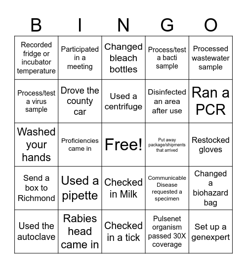 PHL Lab Week Bingo 2025 Bingo Card