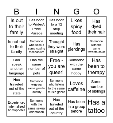 Queer SUDs Group Bingo Card