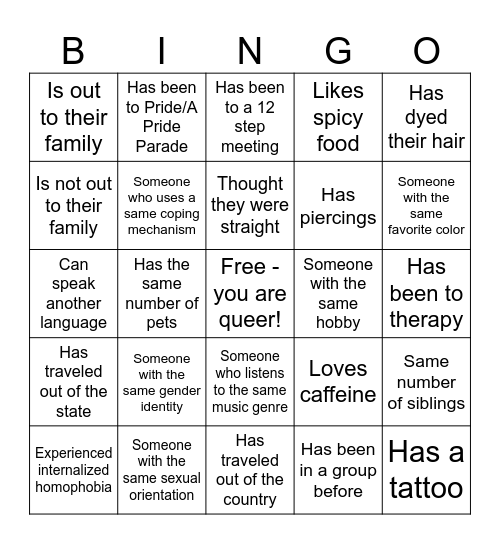 Queer SUDs Group Bingo Card
