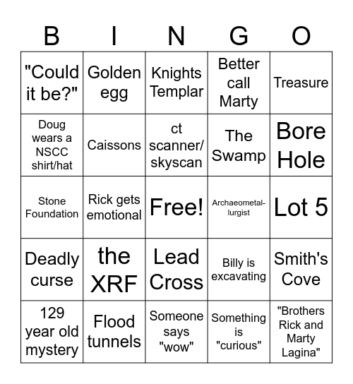 Oak Island Bingo Card