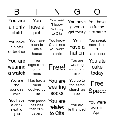 Birthday Bingo Card