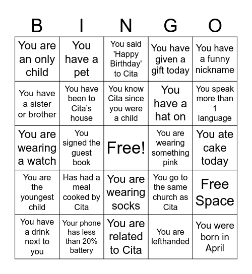 Birthday Bingo Card