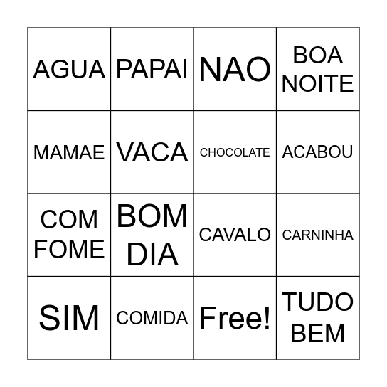 BRAZILIAN PORTUGESE BINGO Card