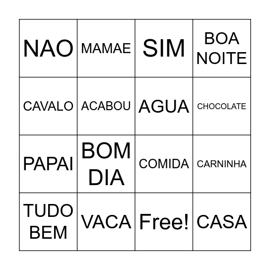 BRAZILIAN PORTUGESE BINGO Card