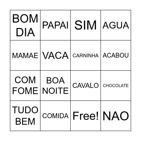 BRAZILIAN PORTUGESE BINGO Card