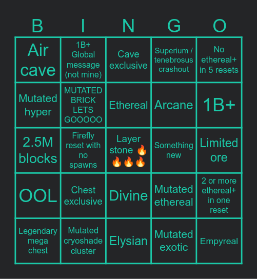 Go mining but with extra suffering Bingo Card
