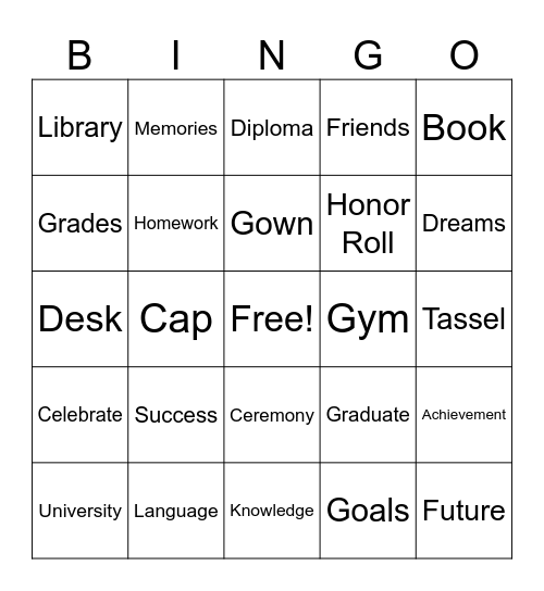 Graduation Bingo Card