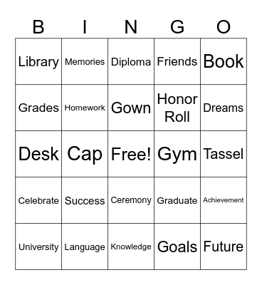 Graduation Bingo Card