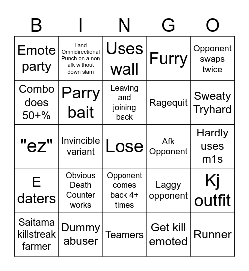 The Strongest Battlegrounds 1v1s Bingo! Bingo Card