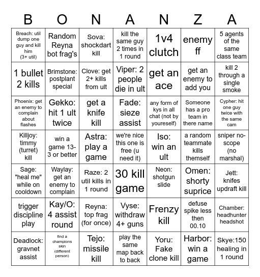 Bingo Bonanza Bingo Card