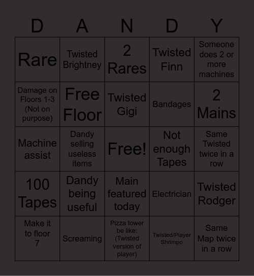 Dandy's World Bingo Card