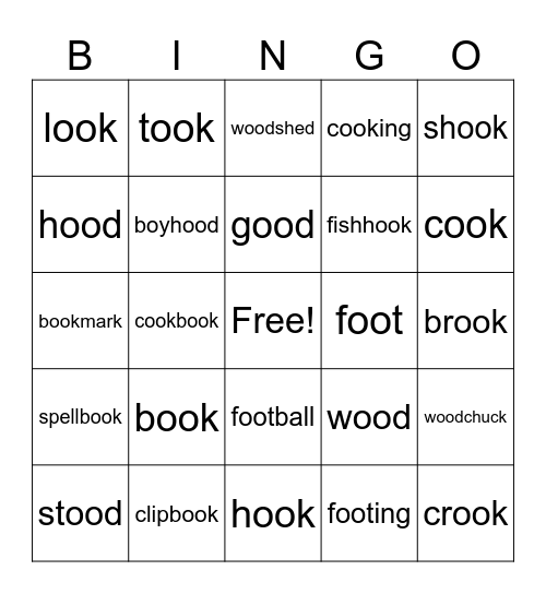 oo says /short oo/ book Bingo Card