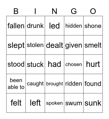 Past Participle Verbs Bingo Card