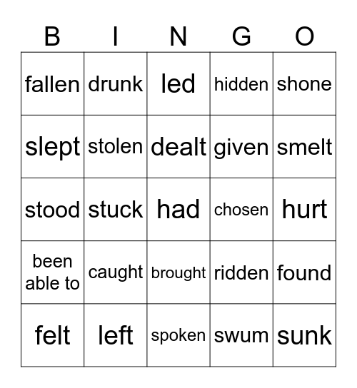 Past Participle Verbs Bingo Card