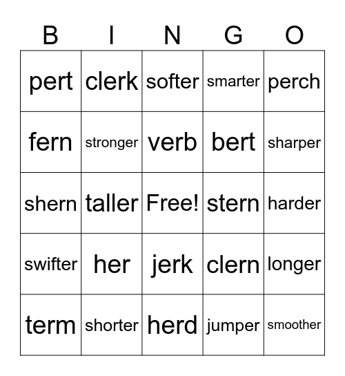 er, er Bingo Card