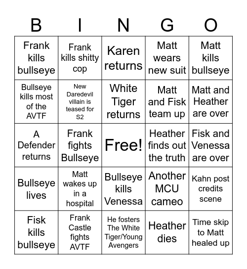 Daredevil: Born Again Season Finale Bingo Card