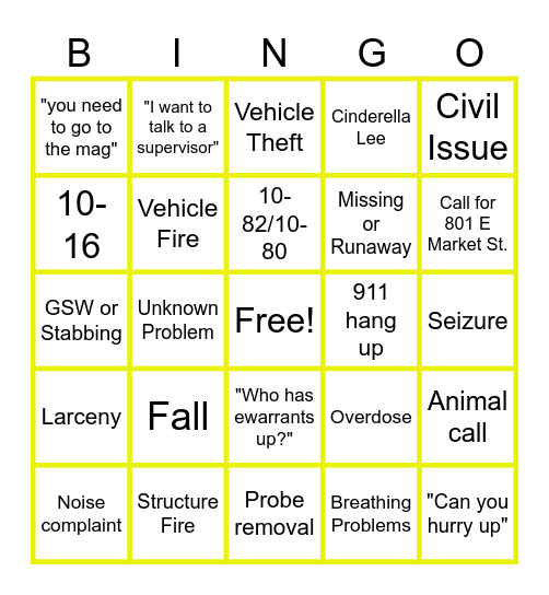 Dispatch Week! Bingo Card