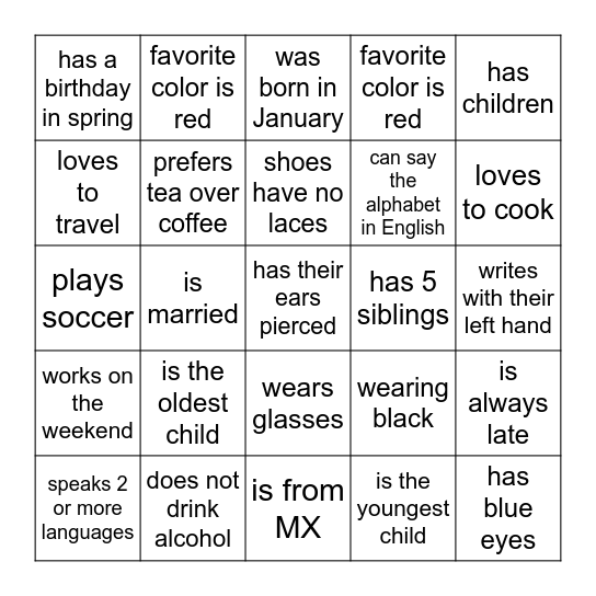FIND SOMEONE Bingo Card