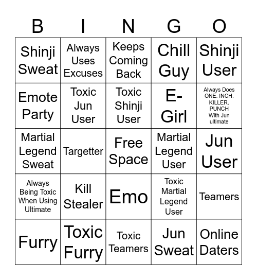 Legends Battlegrounds Bingo Card Bingo Card