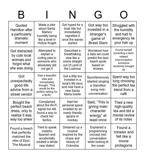 Darling Santa Marta Bingo Card