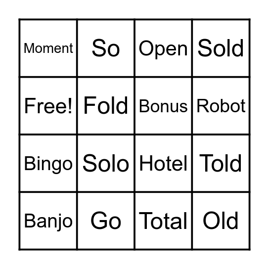 Long Vowel O Bingo Card