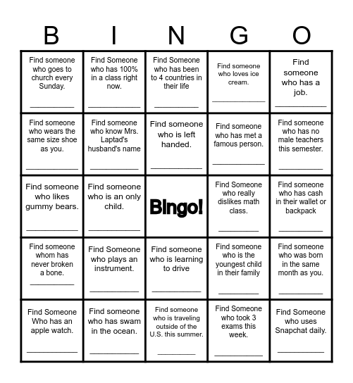 Find Someone Who... Bingo Card