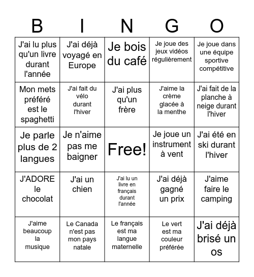 Jeu brise-glace Bingo Card