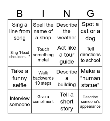 Field trip Bingo Card