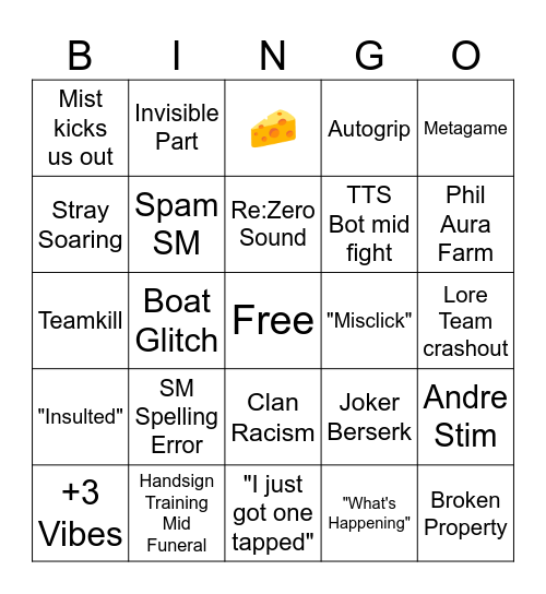 Nokazu PD Bingo Card