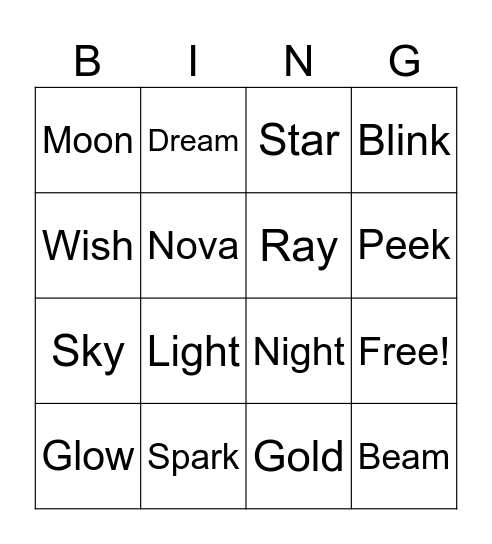 Twinkle Twinkle Bingo Card