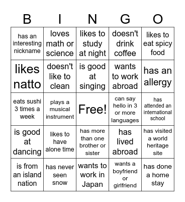 Human bingo - find someone who... Bingo Card