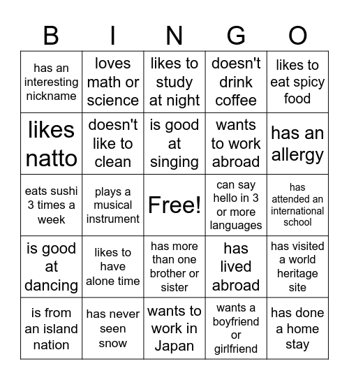 Human bingo - find someone who... Bingo Card