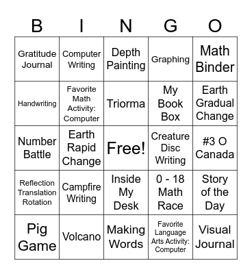 Celebration of Learning: 2 / 3 Irwin Bingo Card