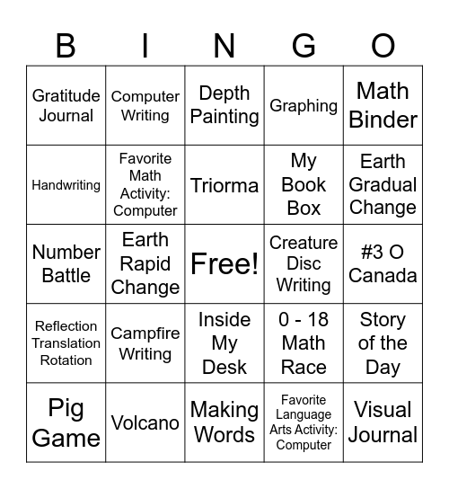 Celebration of Learning: 2 / 3 Irwin Bingo Card