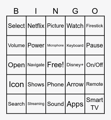 Smart TV Bingo Card