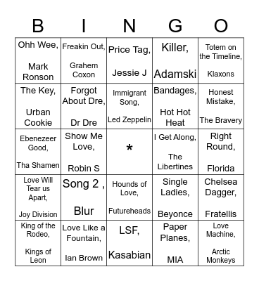 Rock'n'Roll Bingo Card