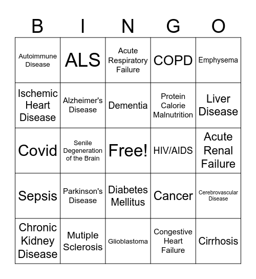 Hospice Bingo Card