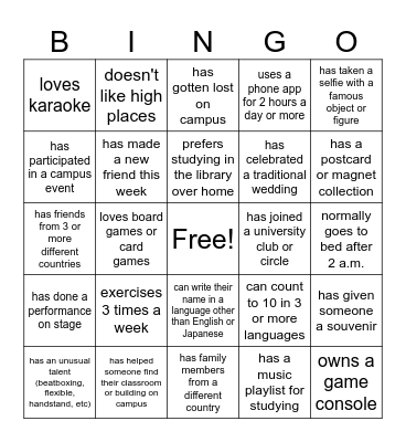 Human Bingo - Find a person who... Bingo Card