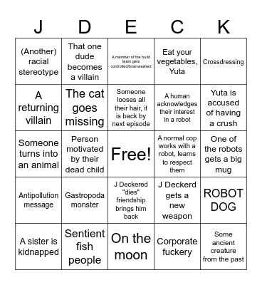 Brave Police J-Decker Bingo Card